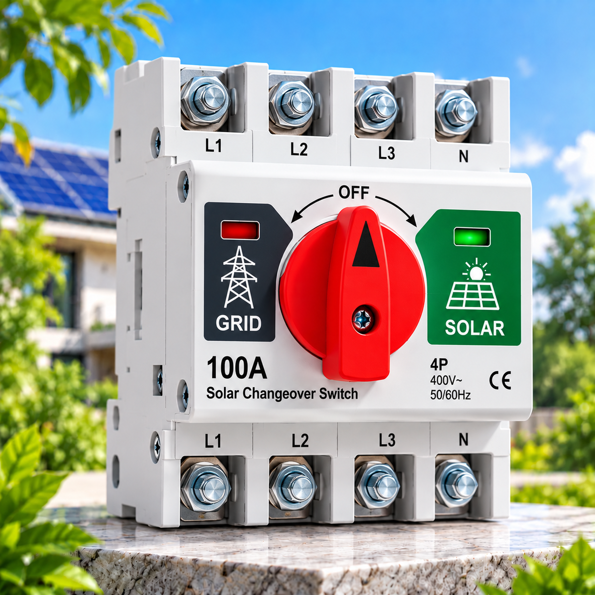 100A Solar Changeover Switch – Heavy-Duty Grid & Solar Selector