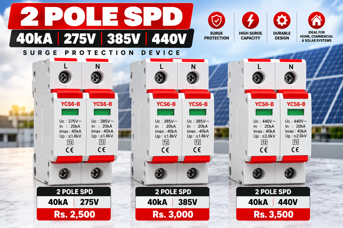 2 Pole SPD 40kA – 275V / 385V / 440V | YCS6-B Surge Protection Device