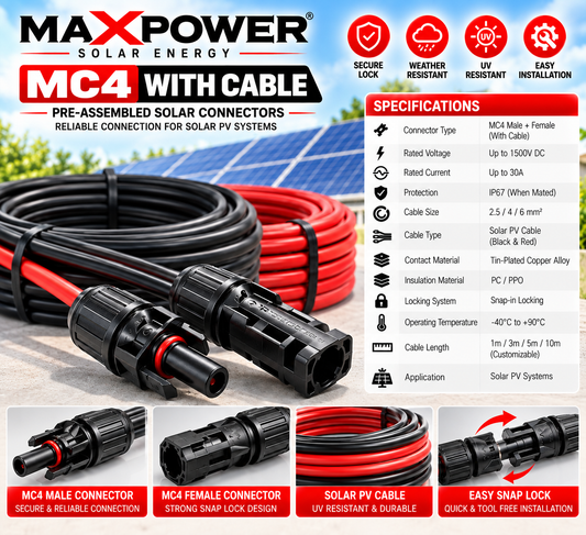 MaxPower MC4 With Cable – Pre-Assembled Solar PV Connector Set