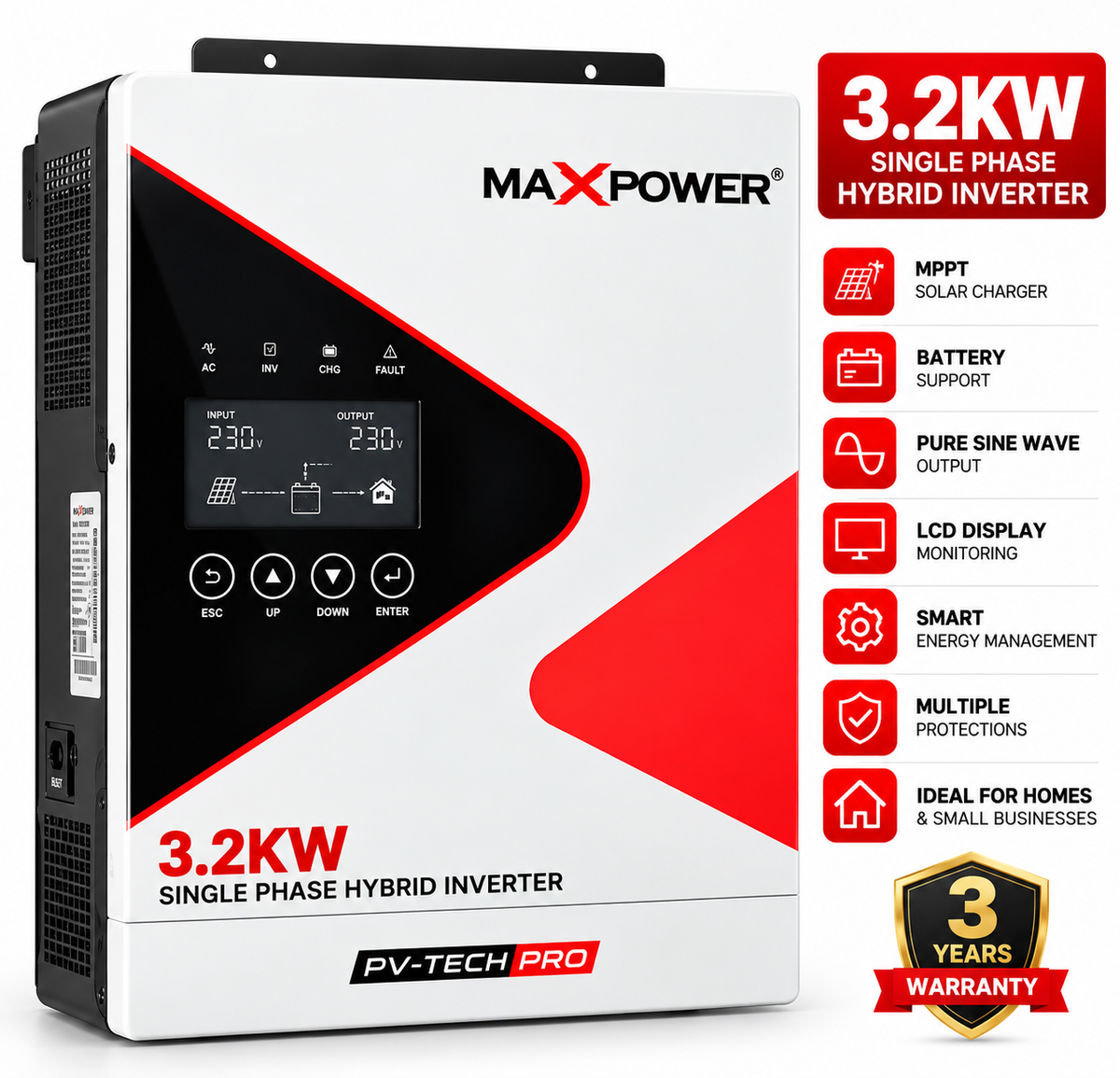 MaxPower PV-Tech Pro 3.2kW Single Phase Hybrid Solar Inverter