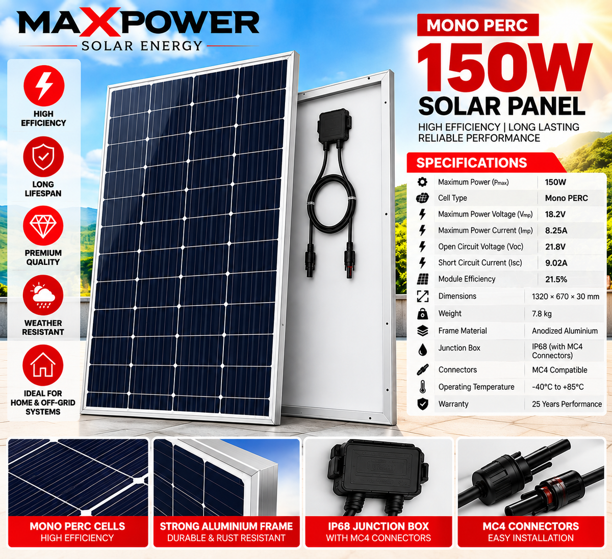 MaxPower 150W Mono PERC Solar Panel