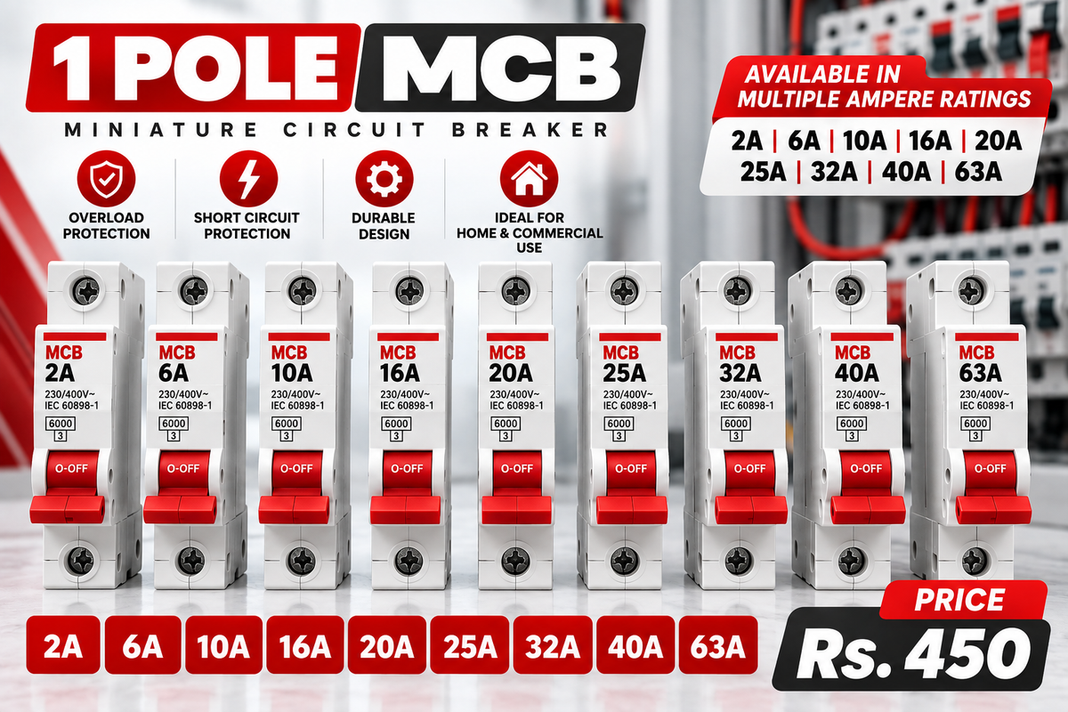 1 Pole MCB – 2A to 63A | Miniature Circuit Breaker | Overload & Short Circuit Protection
