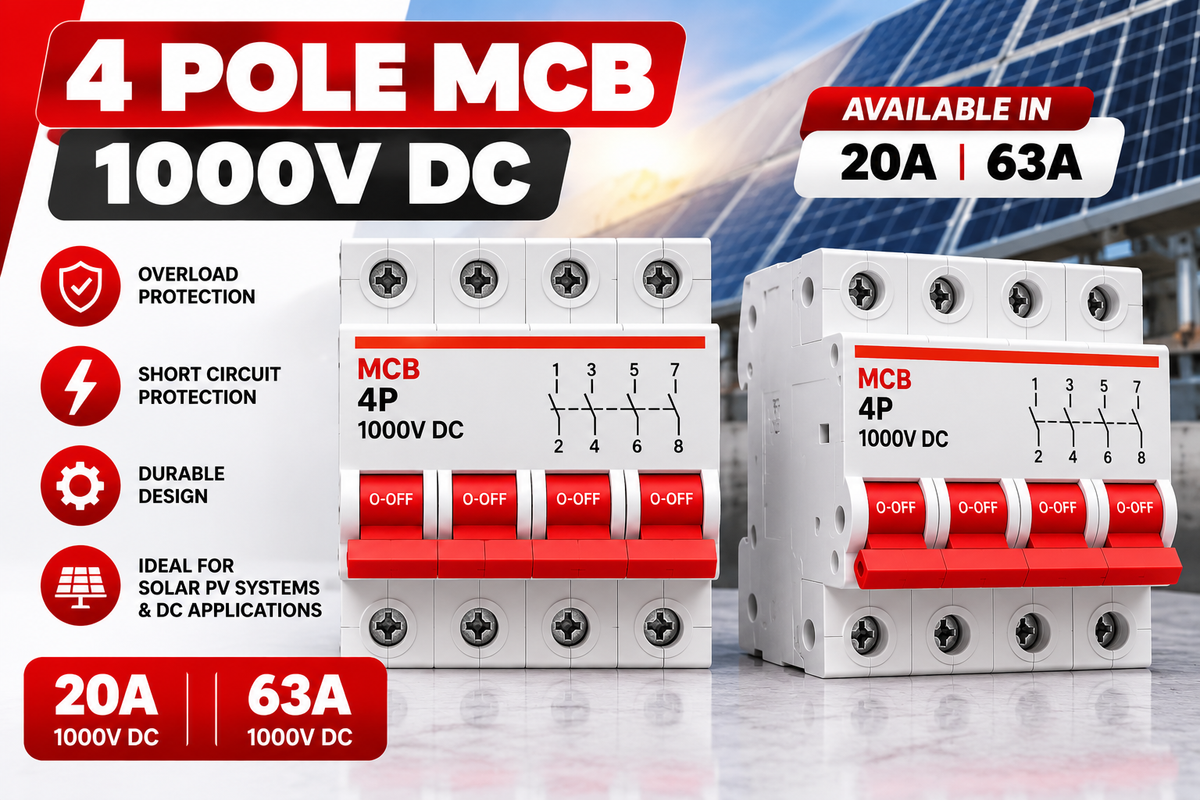 4 Pole MCB 1000V DC – 20A / 63A | Solar DC Circuit Breaker